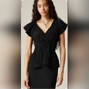 Black Ruffled V-Neck Top